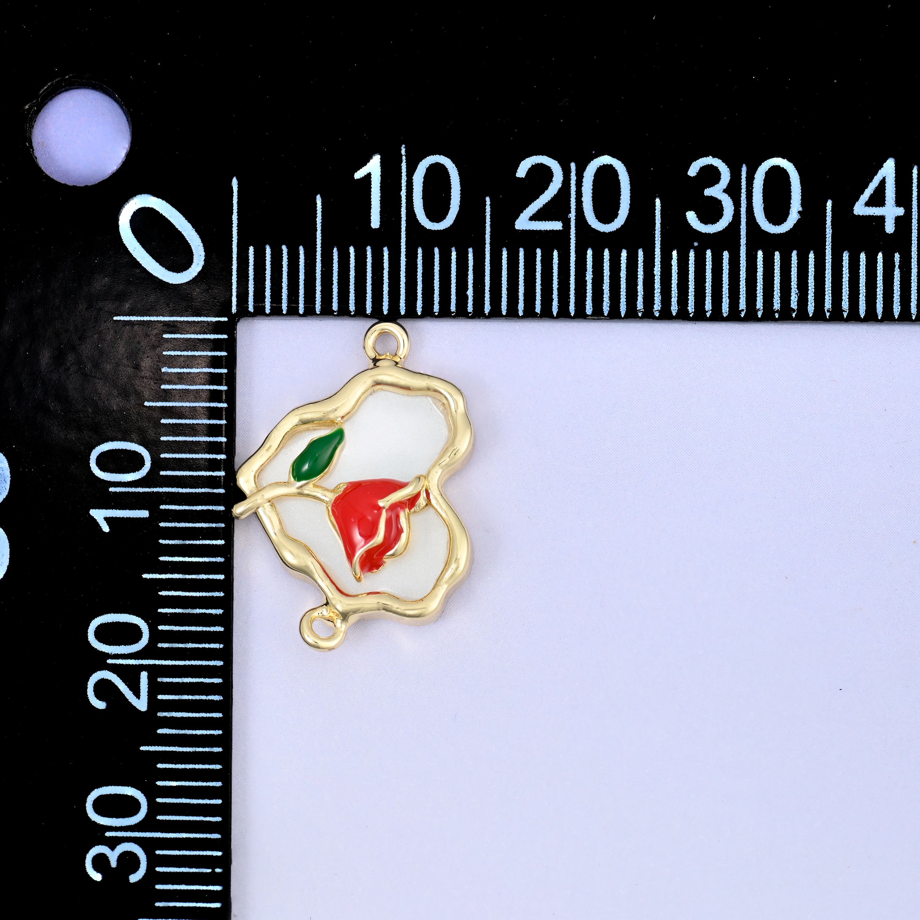 Enamel Heart Rose Double Connector Pendants: 18K Gold Plated, Jewelry Making Supply
