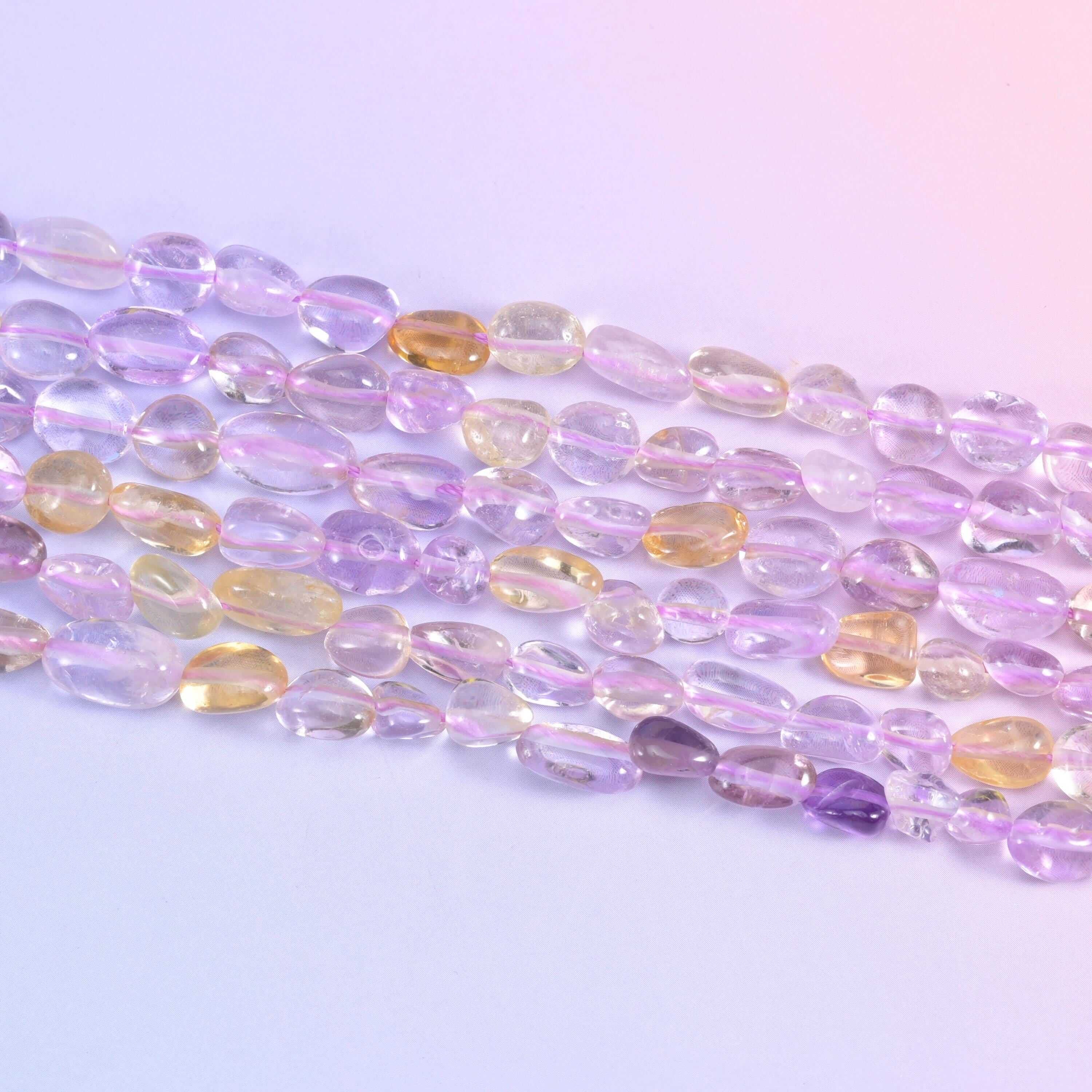 Ametrine Pebble Nugget Beads 6-8mm in lilac purple shading to honey gold