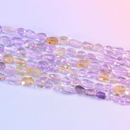 Ametrine Pebble Nugget Beads 6-8mm in lilac purple shading to honey gold