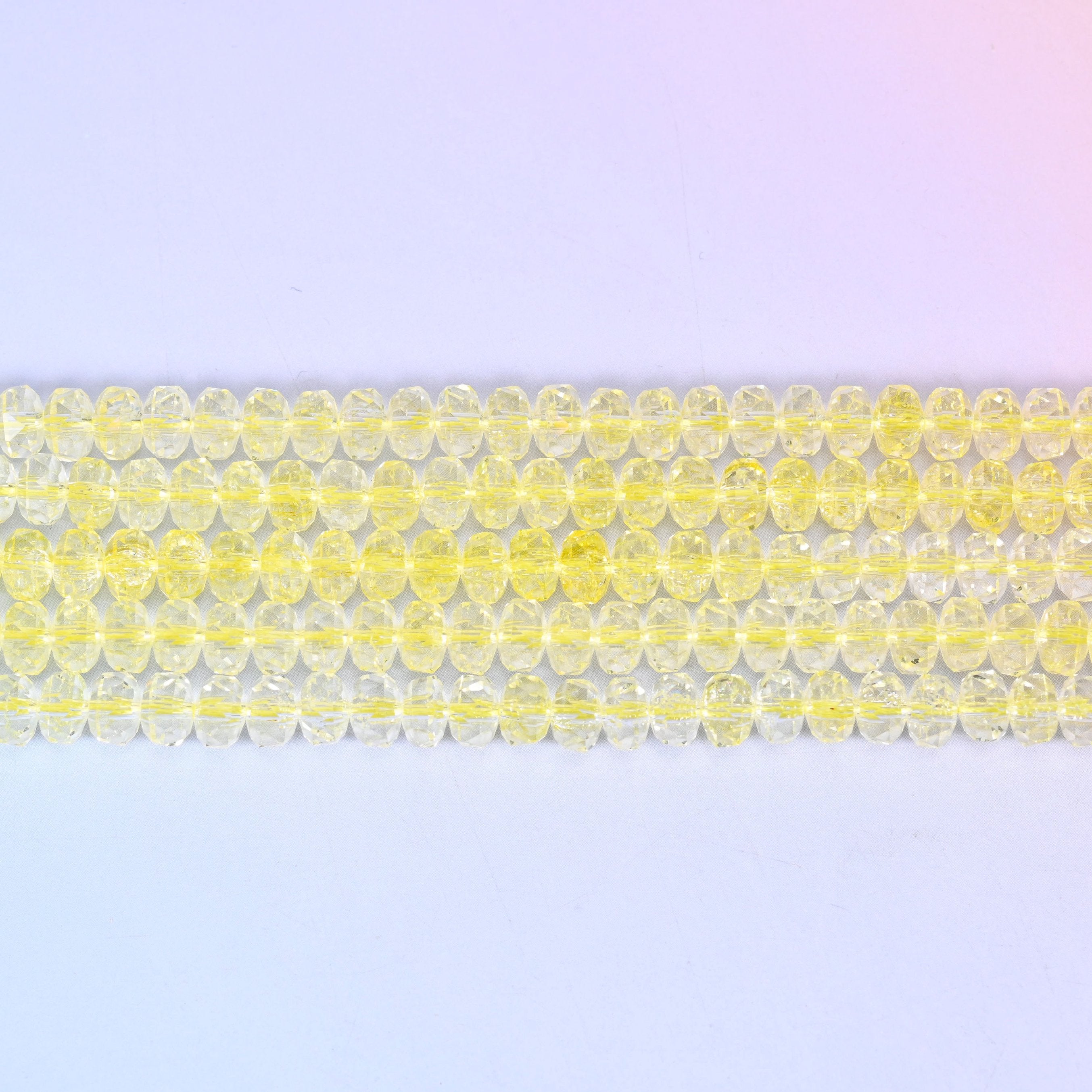 Transparent Yellow Faceted Rondelle Glass Beads, 15 inch strand