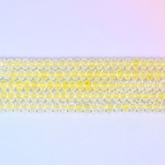 Transparent Yellow Faceted Rondelle Glass Beads, 15 inch strand