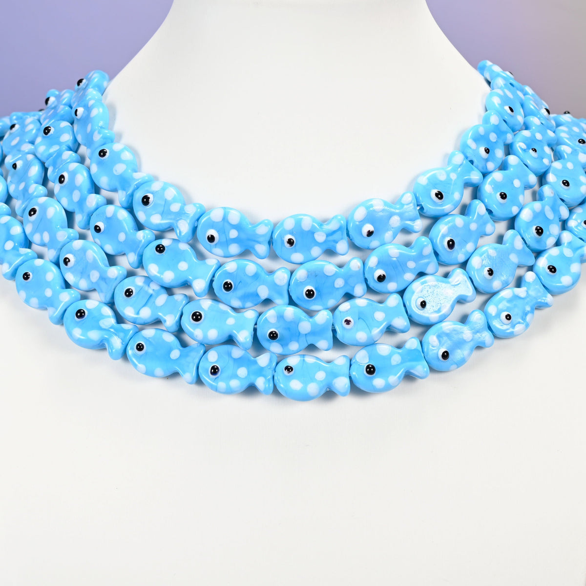 Sky blue fish glass beads, 19x12mm