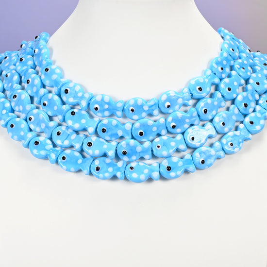 Sky blue fish glass beads, 19x12mm