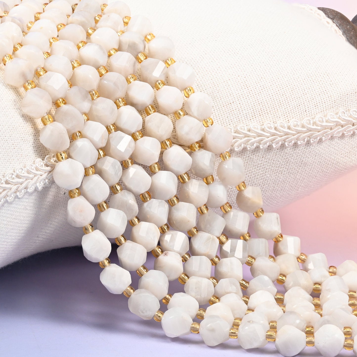 White Crazy Agate Faceted Spiral Twist Beads