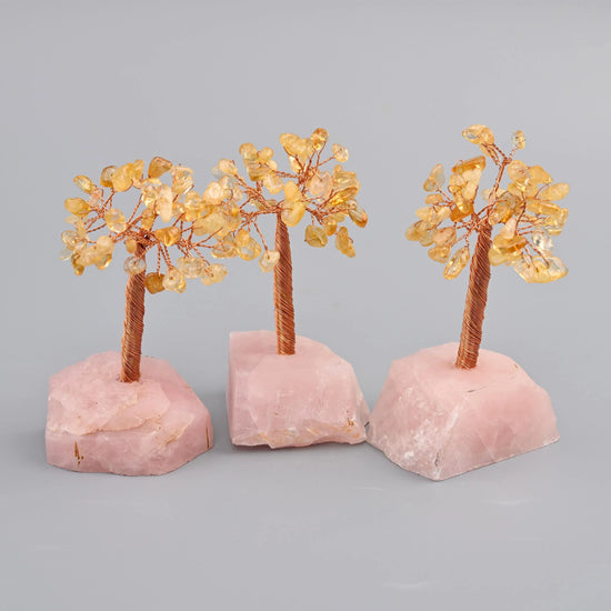 Rose quartz gemstone tree in a choice of six leaf stones including green aventurine, amethyst and citrine