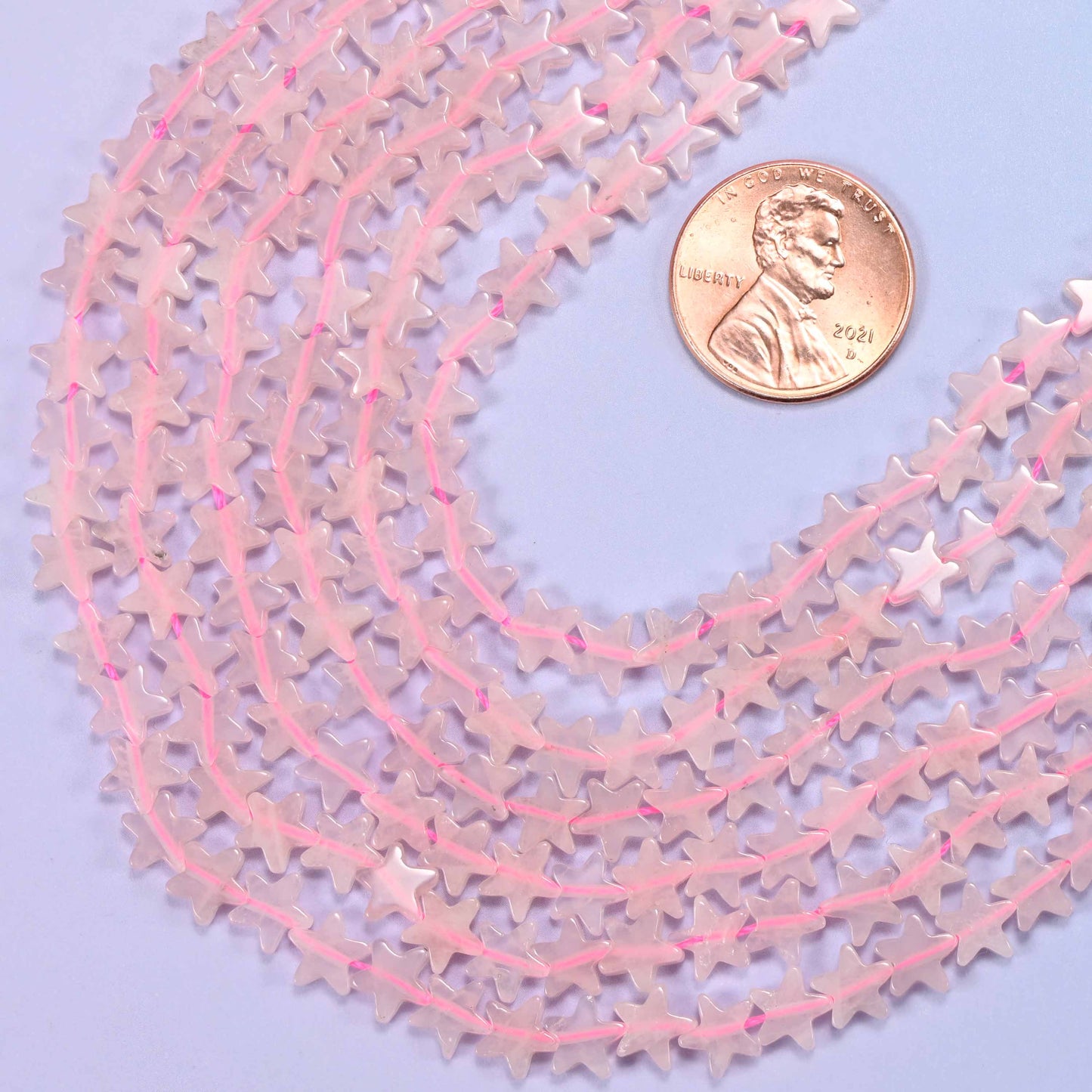 Rose Quartz Flat Star Beads: Size 6mm, Jewelry Making, 15 Inch Strand