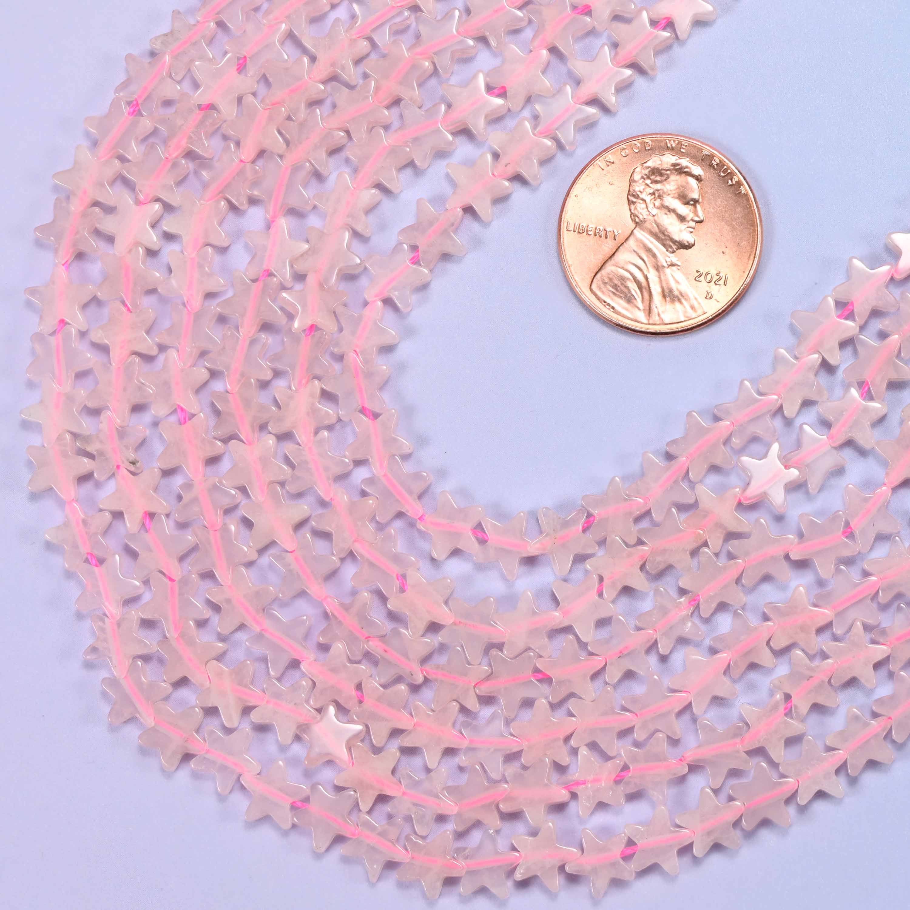 Rose Quartz Flat Star Beads: Size 6mm, Jewelry Making, 15 Inch Strand