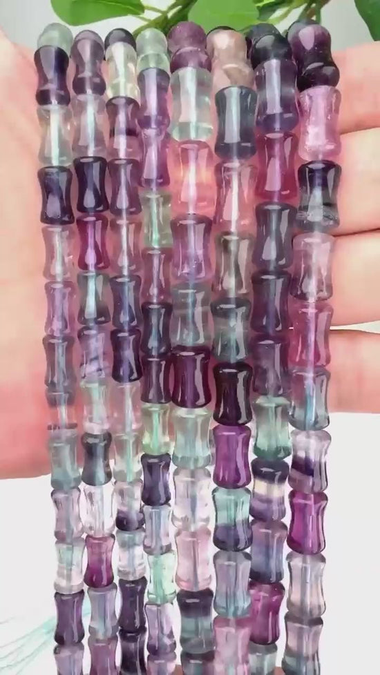 Rainbow Fluorite beads for jewelry making, natural banded stone.