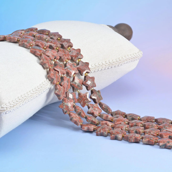 Red Sesame Jasper 5 Pointed Faceted Star Beads, 14mm.