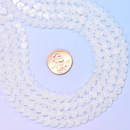 Matte Clear Quartz Flat Heart Beads: Size 6mm, Jewelry Making, 15 Inch Strand