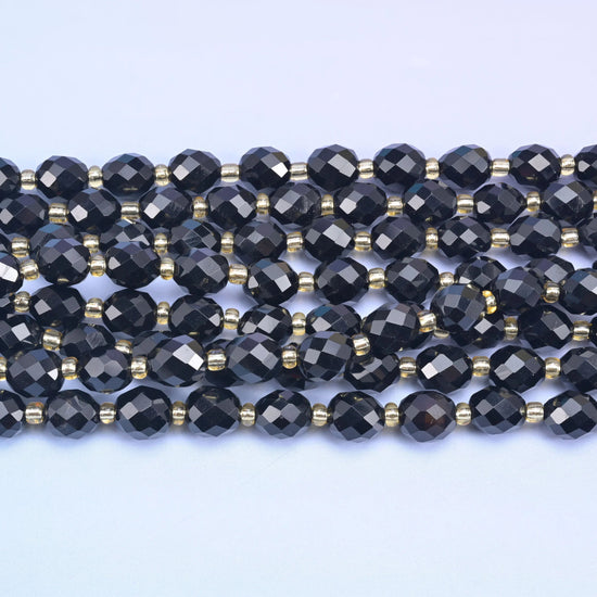 Rice barrel cut Black Obsidian beads