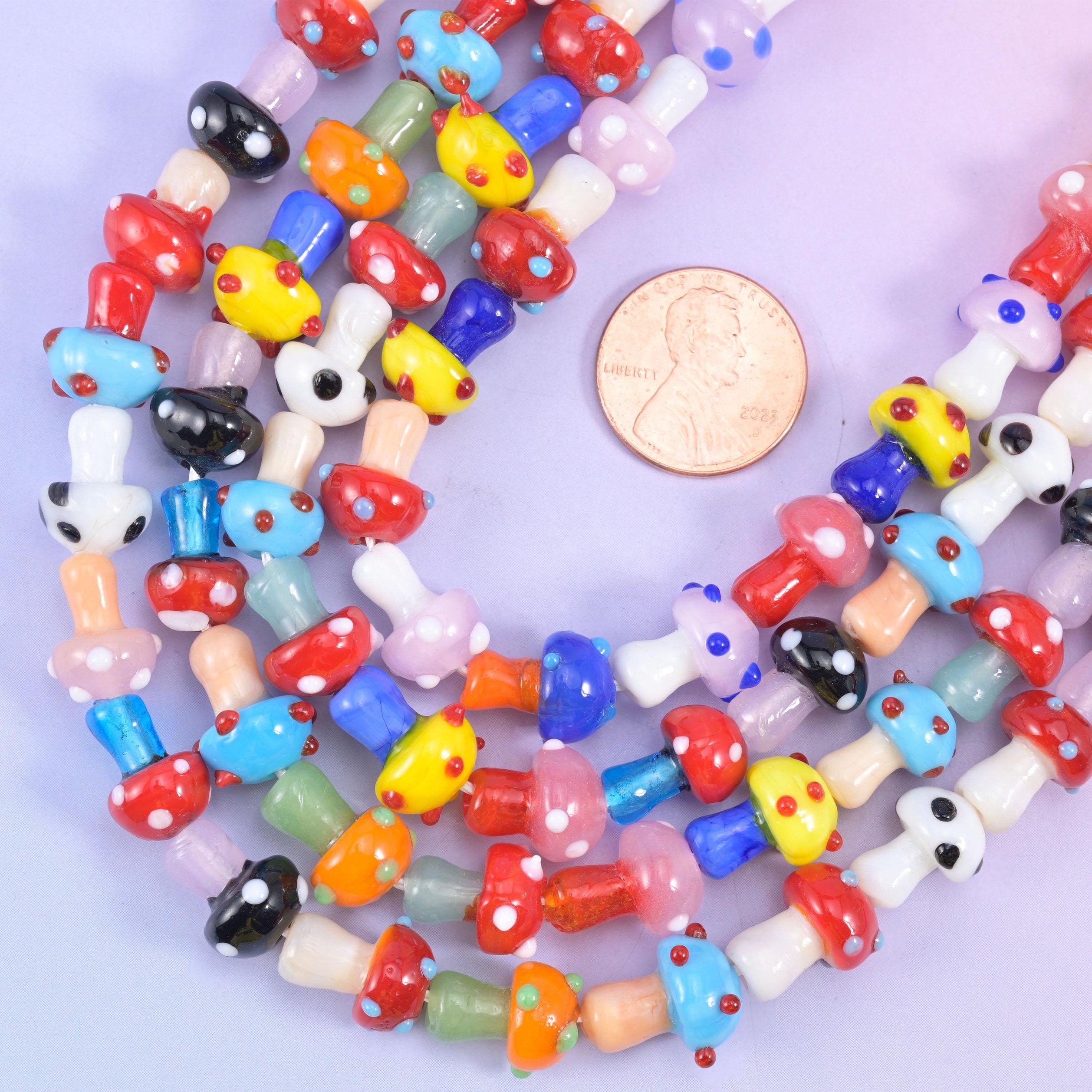 Multi-Color Dotted Mushroom Glass Beads, hole approximately 1.2mm