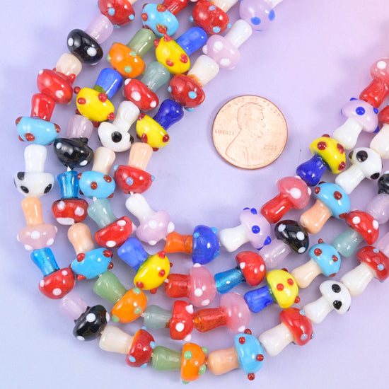 Multi-Color Dotted Mushroom Glass Beads, hole approximately 1.2mm
