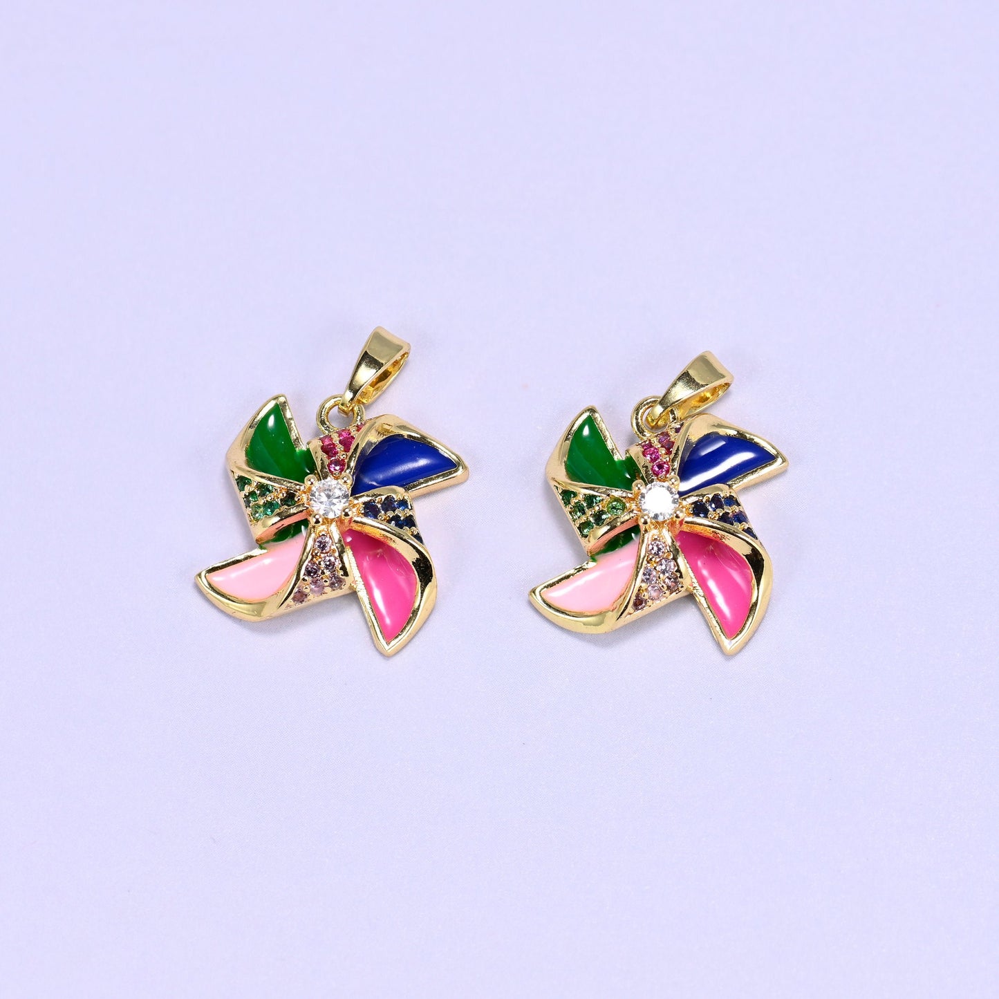 18K gold plated brass windmill charm pendant, approx 15.35mm x 15.35mm