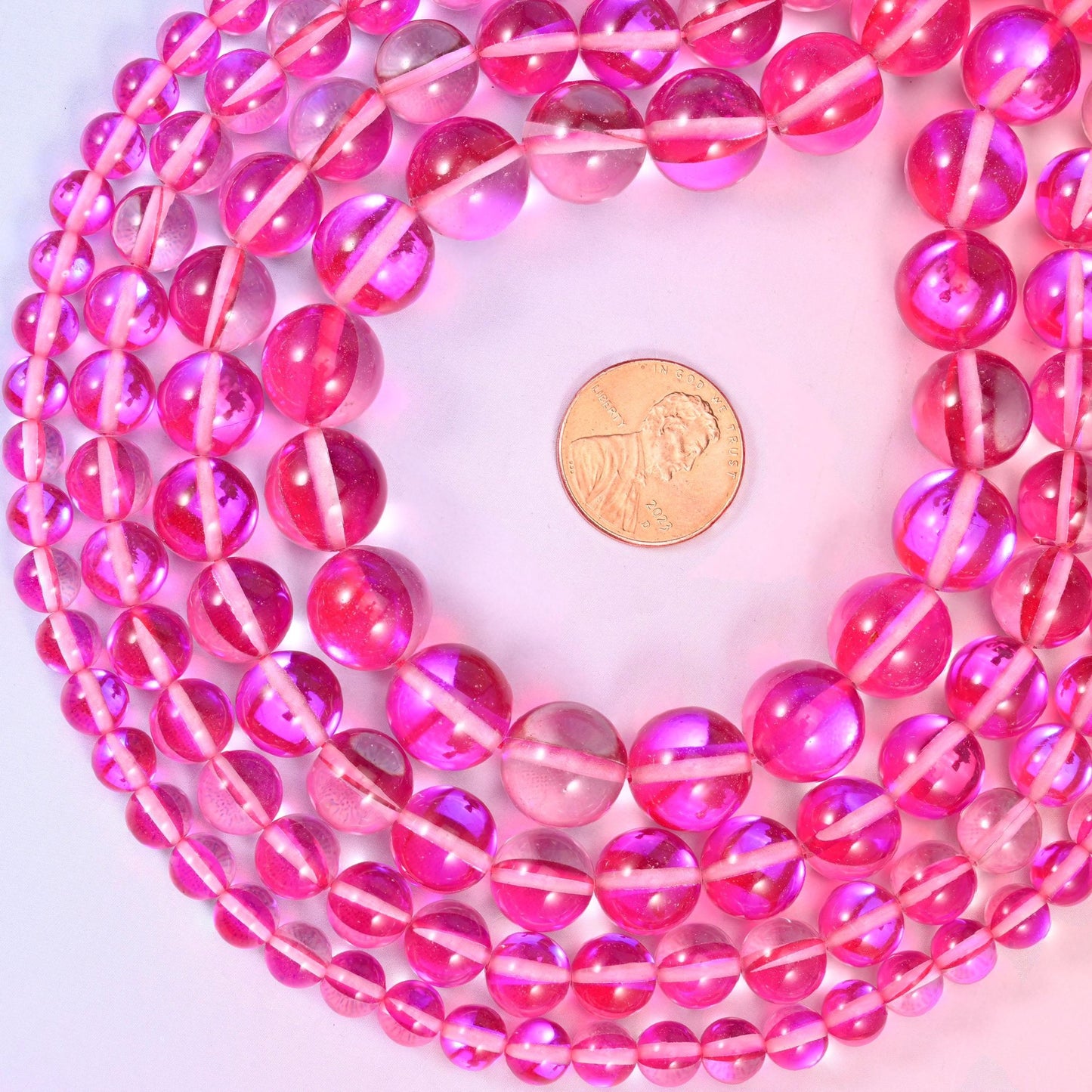 Mystic Aura Rose Red Round Glass Beads, sold per 15 inch strand