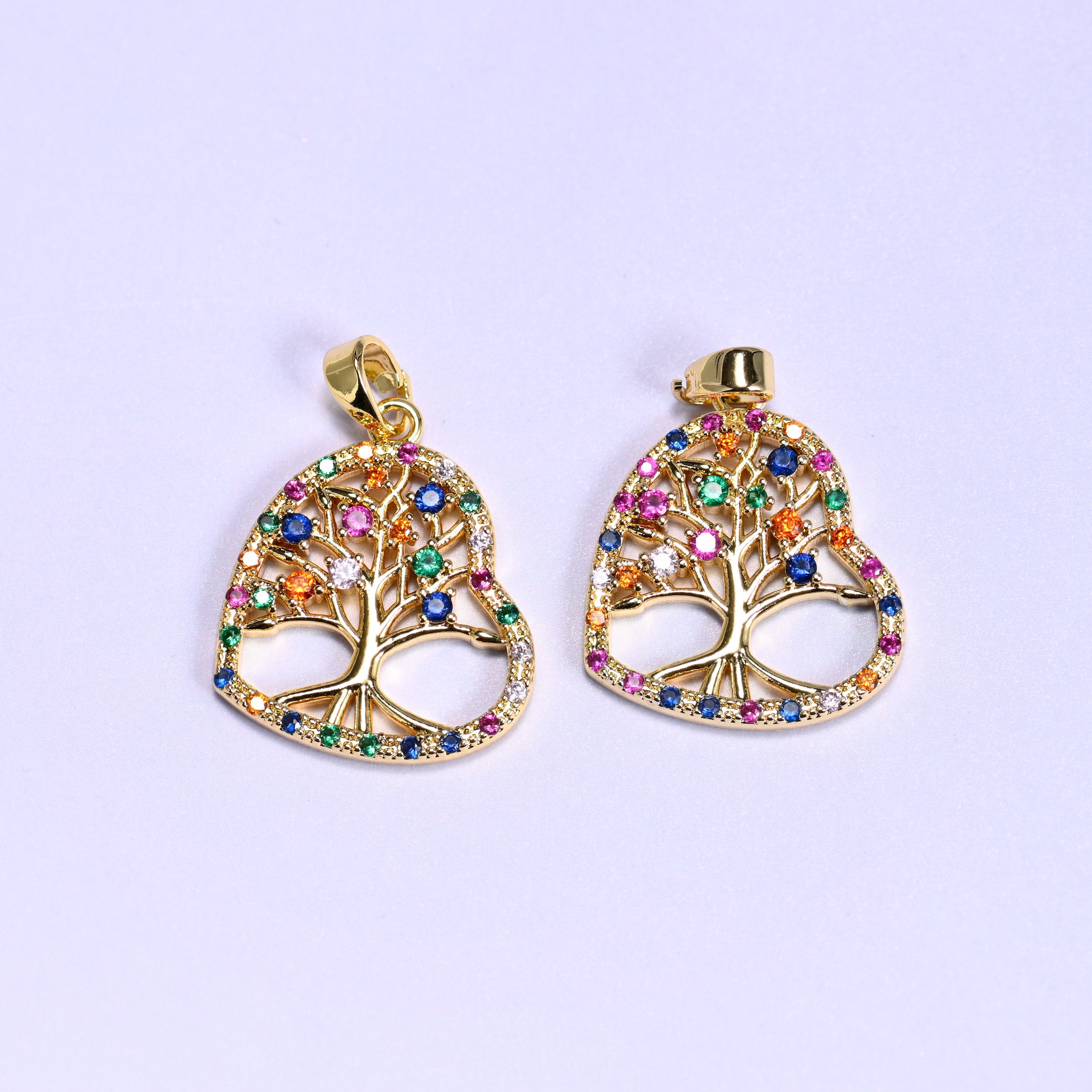 Heart Tree of Life Zircon Charms: 18K Gold Filled Pendants, Jewelry Making Supply