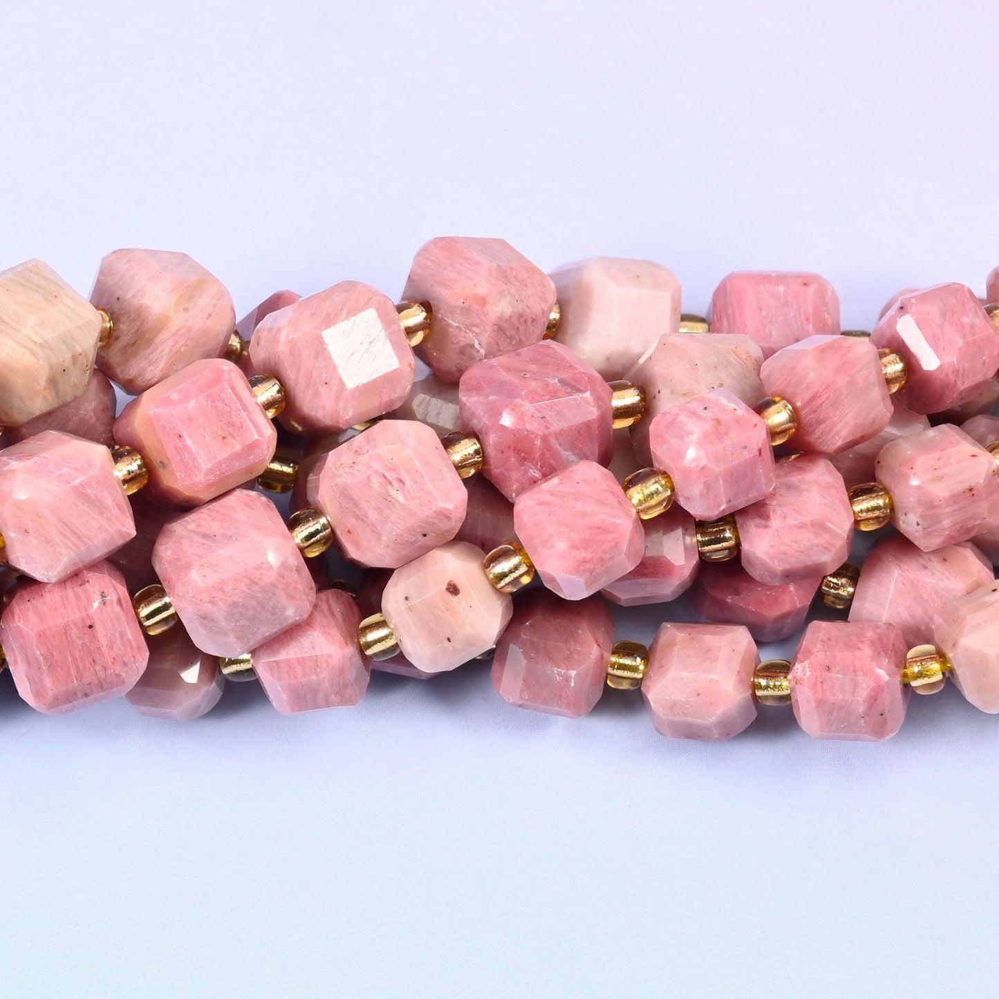 Pink Rhodonite Faceted Cube Beads, sold per 15 inch strand