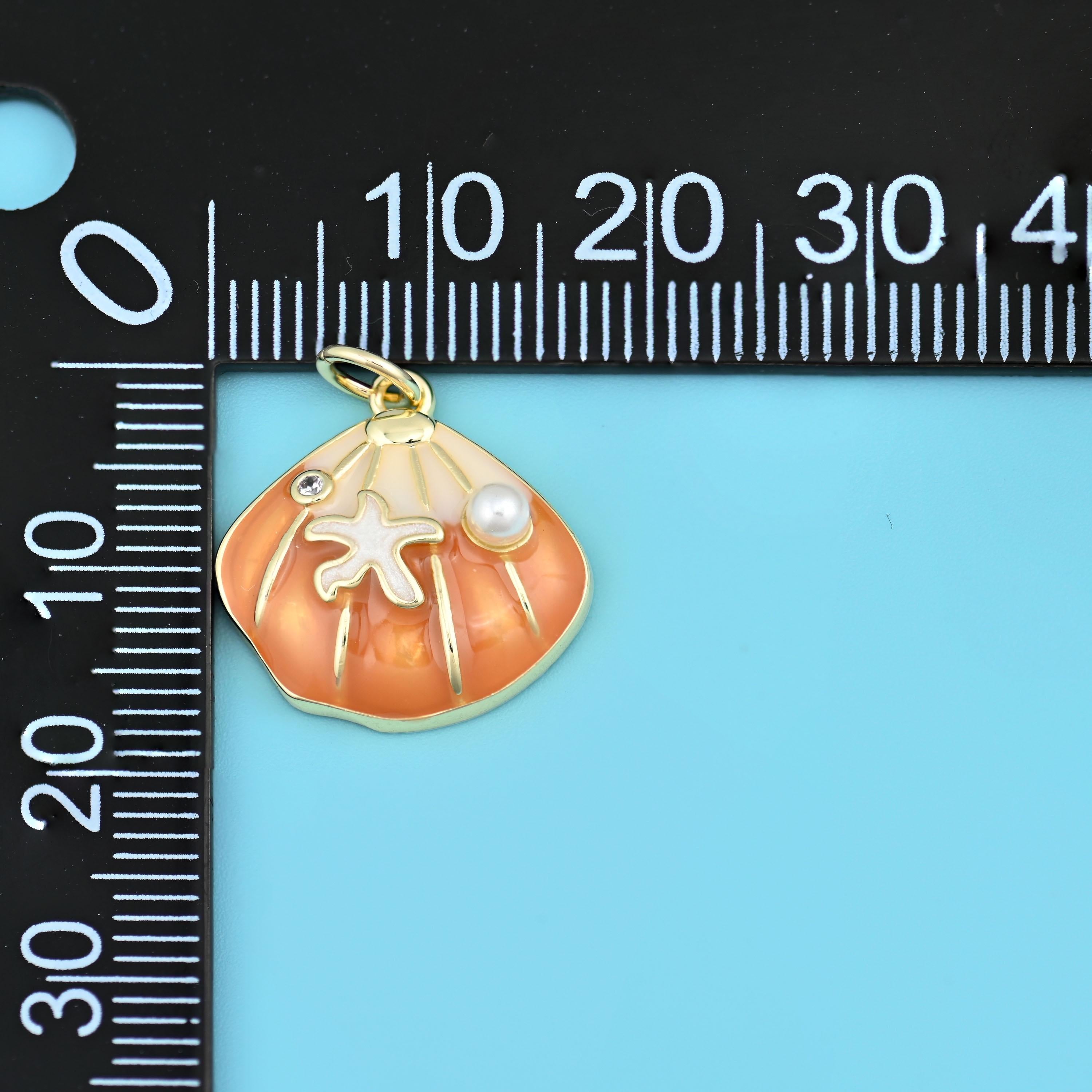 18K Gold Filled Enamel Sea Shell Charms for DIY Jewelry Making Supply