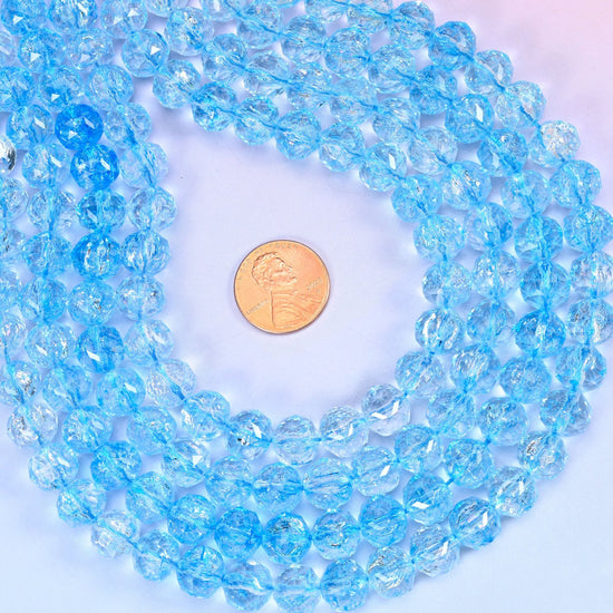 Transparent Blue Faceted Round Glass Beads, cut with dozens of small facets