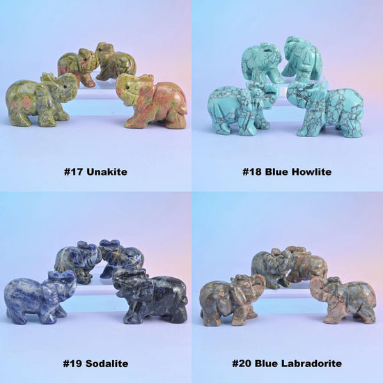 Small elephant figurine carved from natural gemstone.