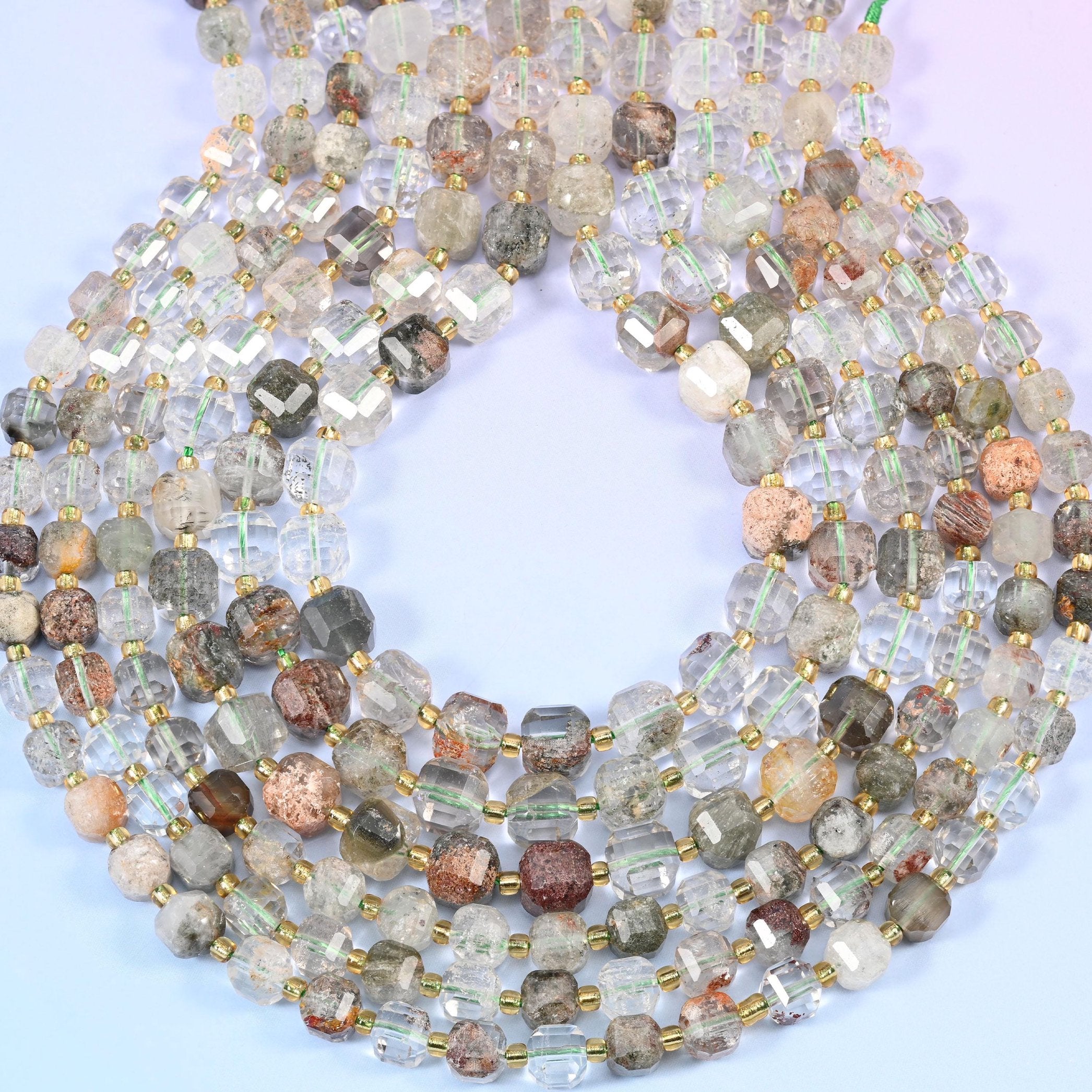 Green Phantom Quartz Faceted Cube Beads, 1.2mm hole