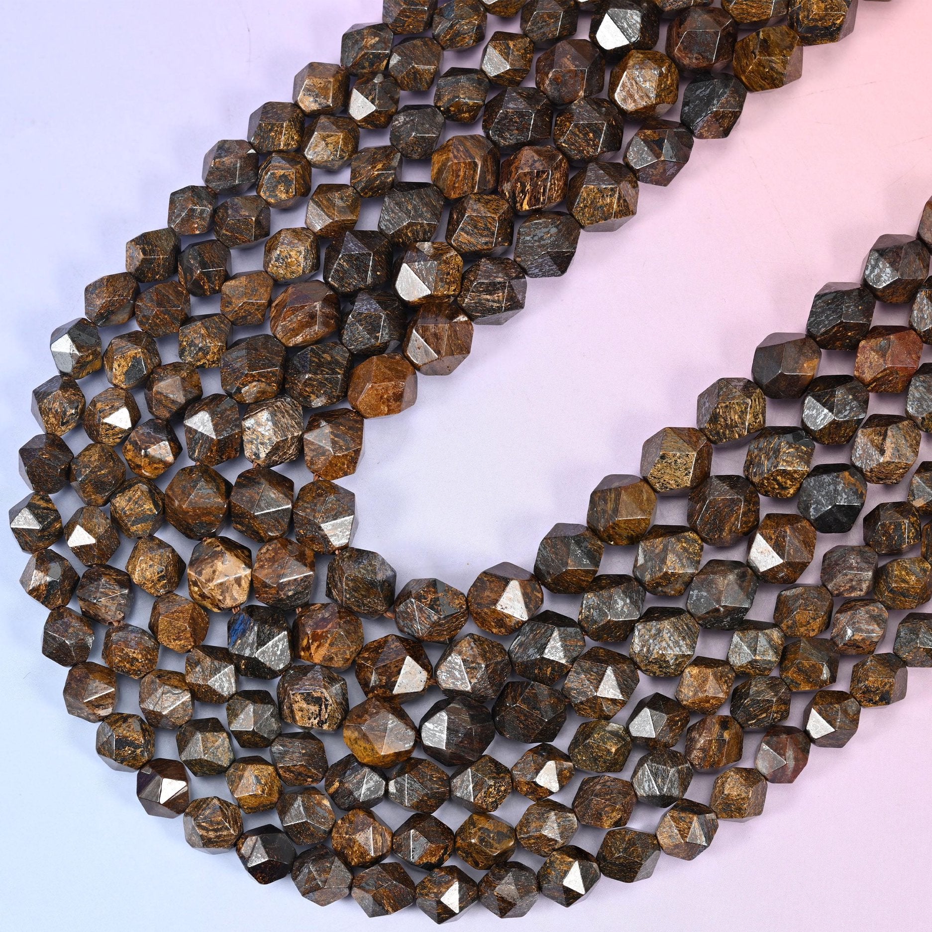 Bronzite Faceted Diamond Star Beads 6mm 8mm 10mm, 15.5 inches