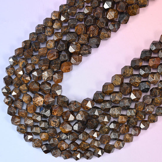 Bronzite Faceted Diamond Star Beads 6mm 8mm 10mm, 15.5 inches