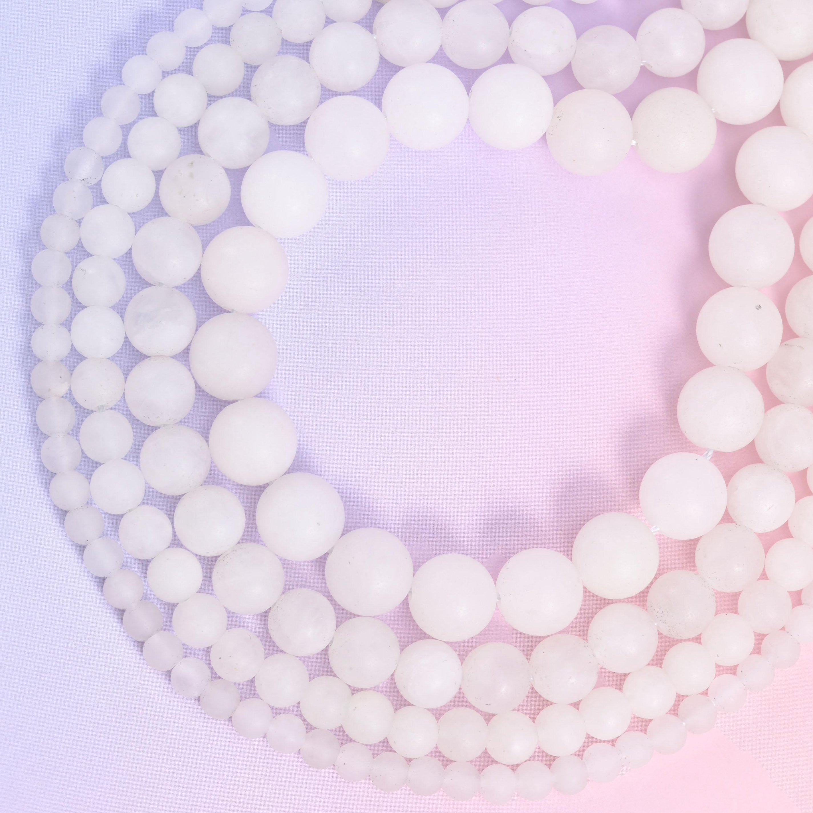 White Jade Matte Round Beads 4mm 6mm 8mm 10mm Jewelry Making 15 Inch Strand