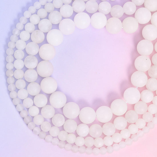 White Jade Matte Round Beads 4mm 6mm 8mm 10mm Jewelry Making 15 Inch Strand
