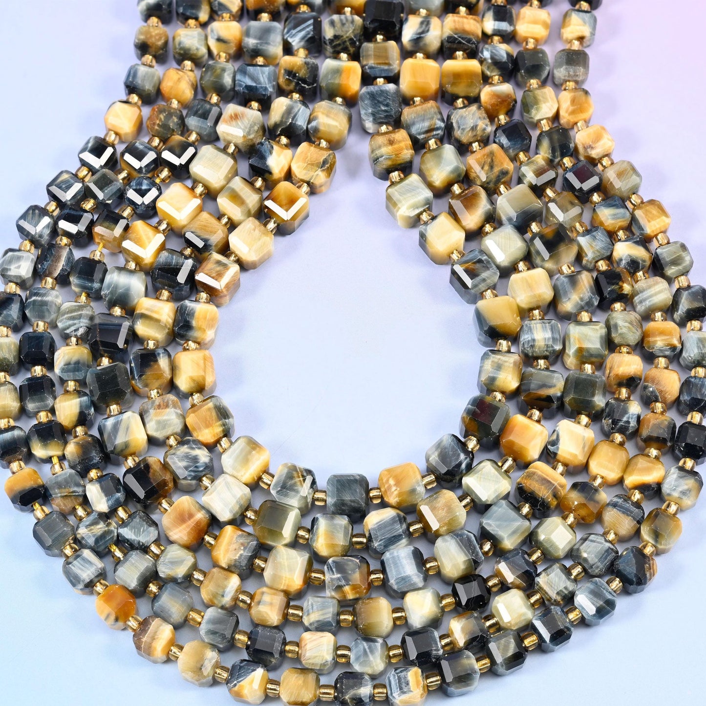 Dream Tiger Eye Faceted Cube Beads, approximately 1.2mm hole