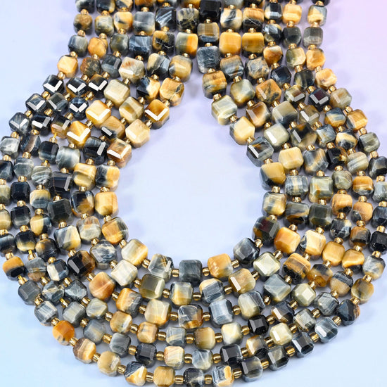 Dream Tiger Eye Faceted Cube Beads, approximately 1.2mm hole