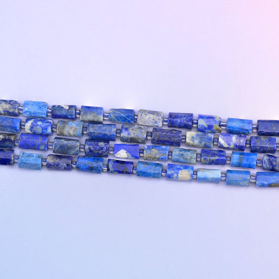 Lapis Faceted Tube Beads in deep blue with golden pyrite