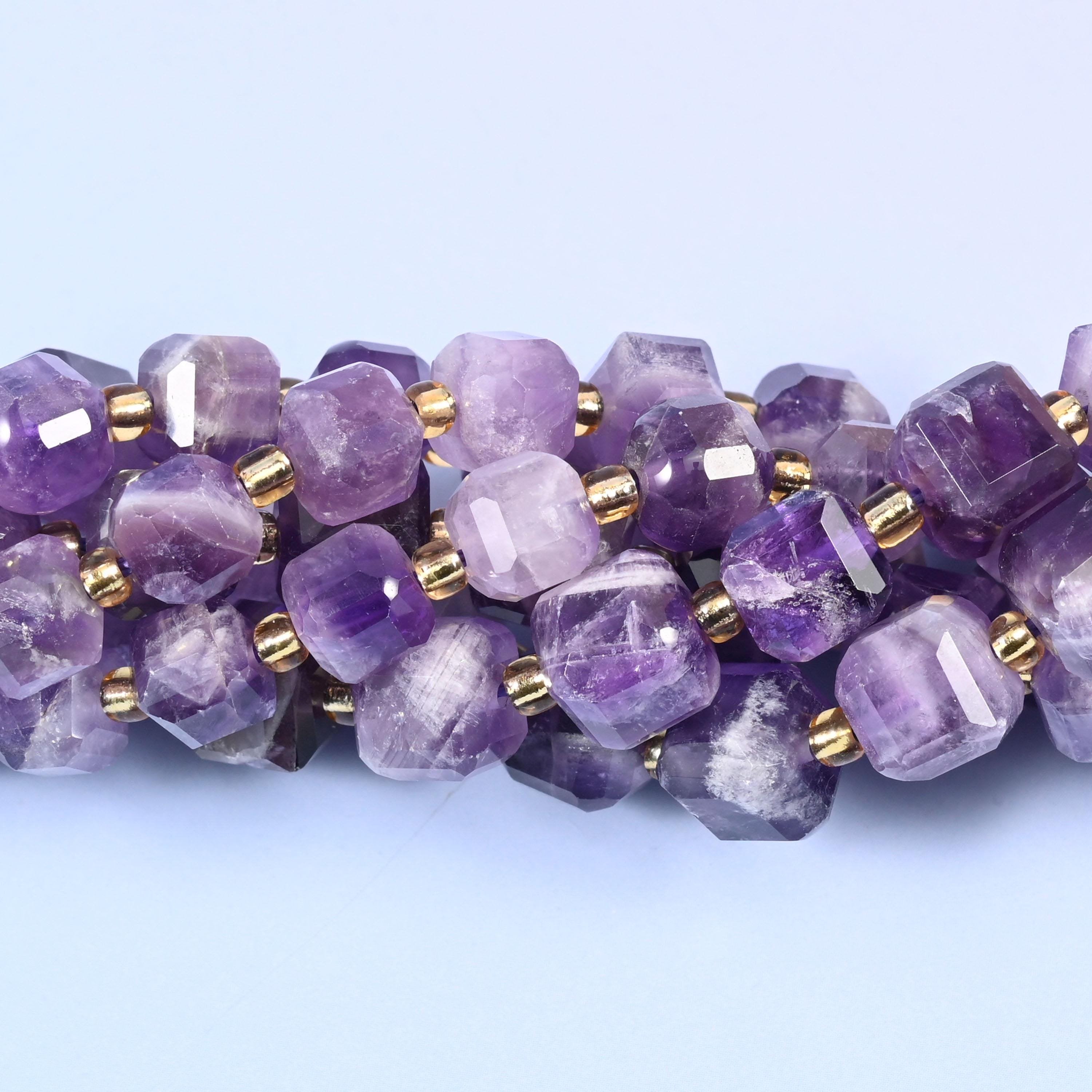 Chevron Amethyst Faceted Cube Beads 6mm 8mm, 6mm approximately 43 beads / 8mm approximately 38 beads