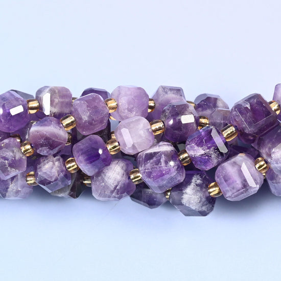 Chevron Amethyst Faceted Cube Beads 6mm 8mm, 6mm approximately 43 beads / 8mm approximately 38 beads