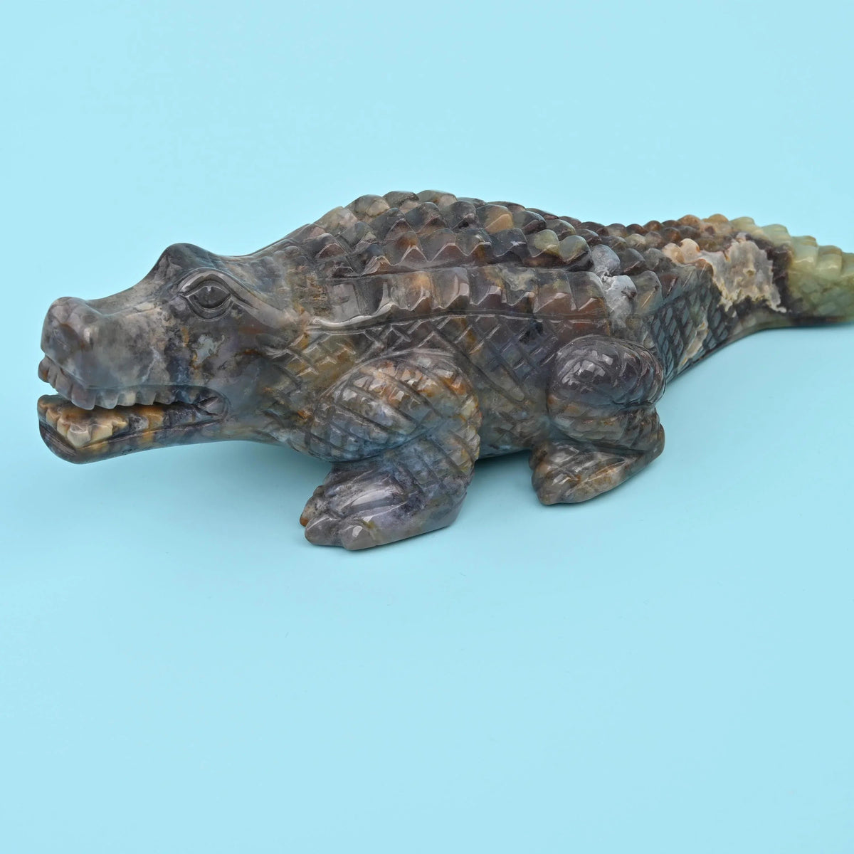 Natural Indian Agate carved alligator figurine