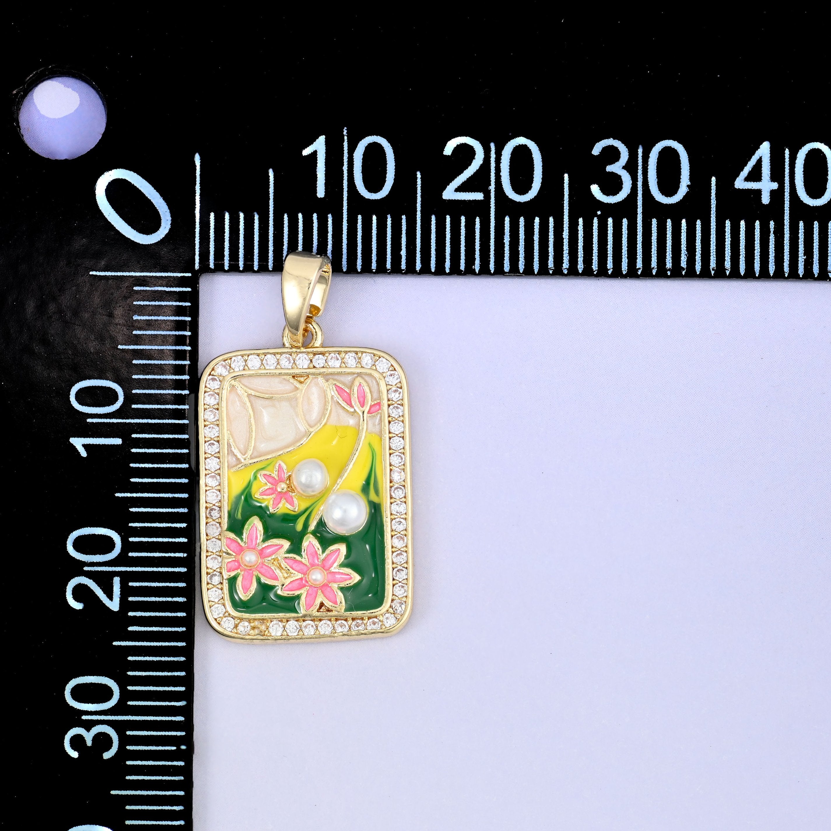 Flower Pearl Zircon Rectangle Pendants: 18K Gold Plated Charms, Jewelry Making Supply