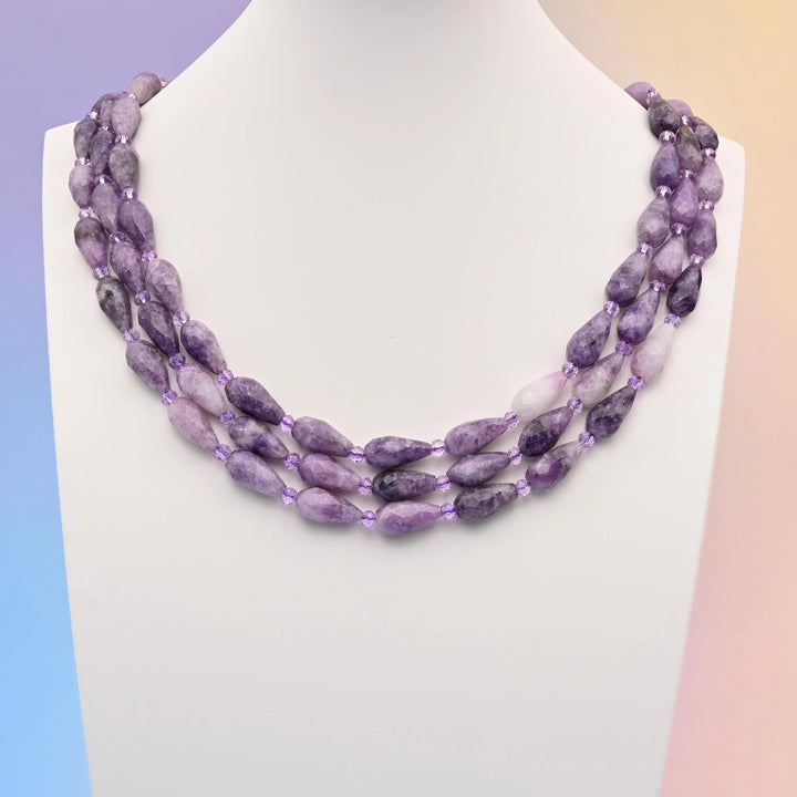 Lepidolite faceted teardrop beads, 16x8mm, sold per 15.5 inch strand