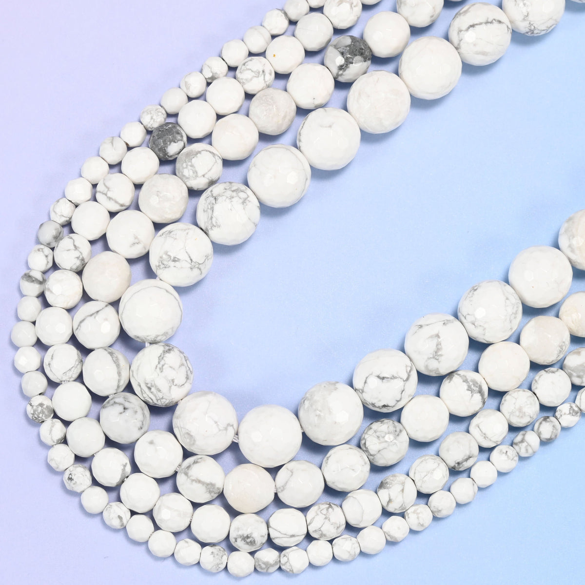 White Howlite Faceted Round Beads, 15 inch strand