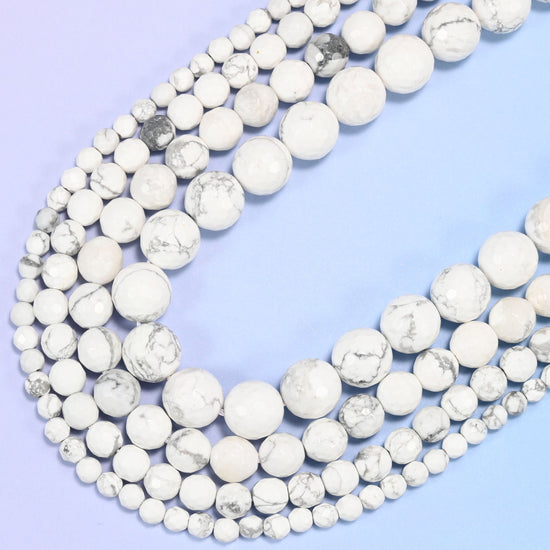 White Howlite Faceted Round Beads, 15 inch strand