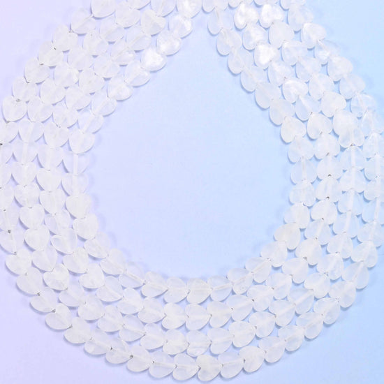 Matte clear quartz flat heart beads, hole 0.8mm