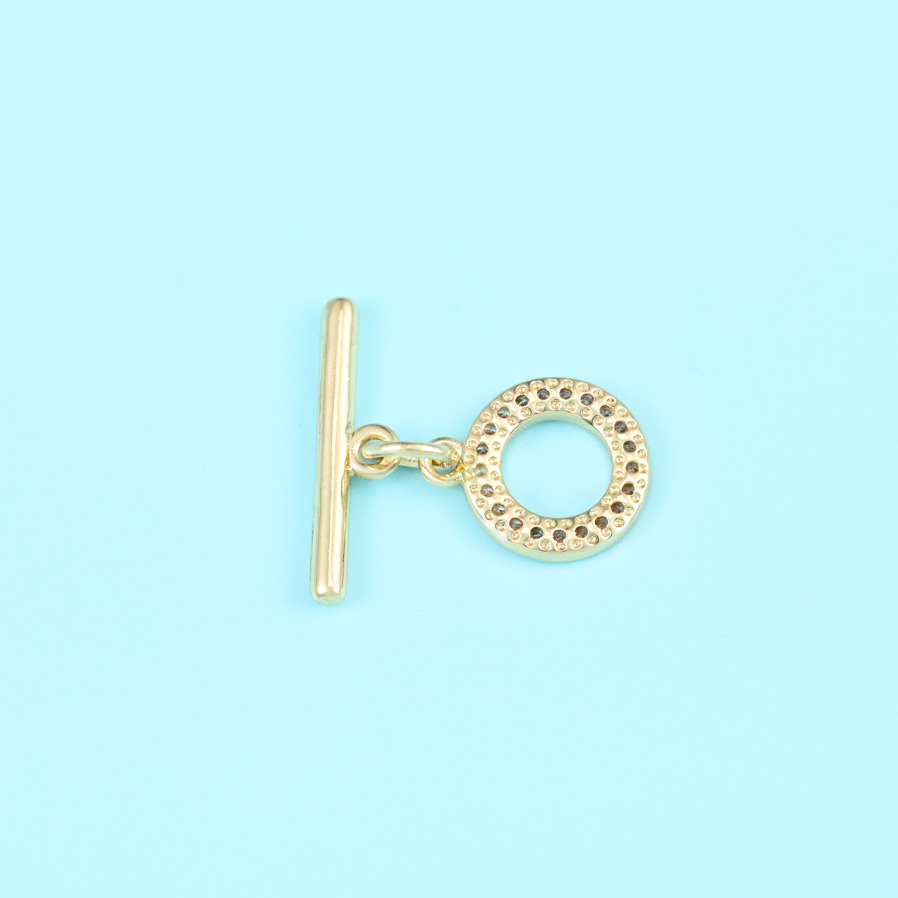 18K gold filled round zircon toggle clasp with a ring of tiny clear zircons