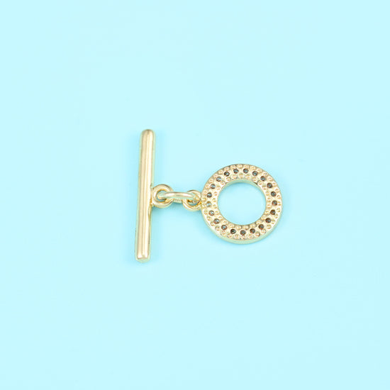 18K gold filled round zircon toggle clasp with a ring of tiny clear zircons
