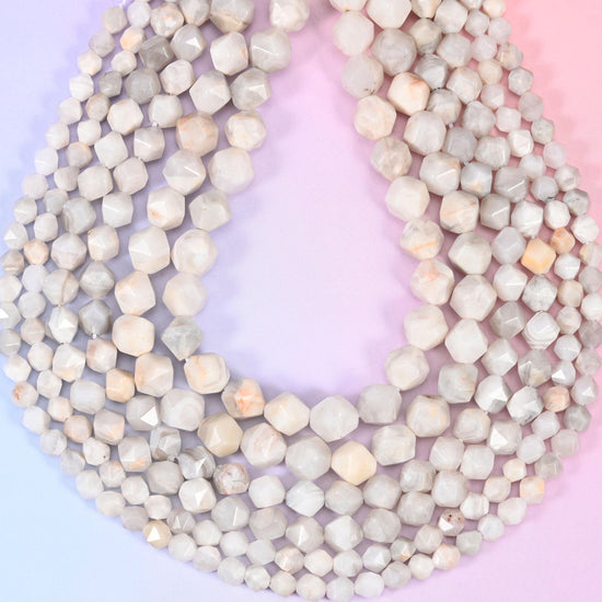 White Crazy Agate Faceted Diamond Star Cut Beads, hole approximately 1.0mm
