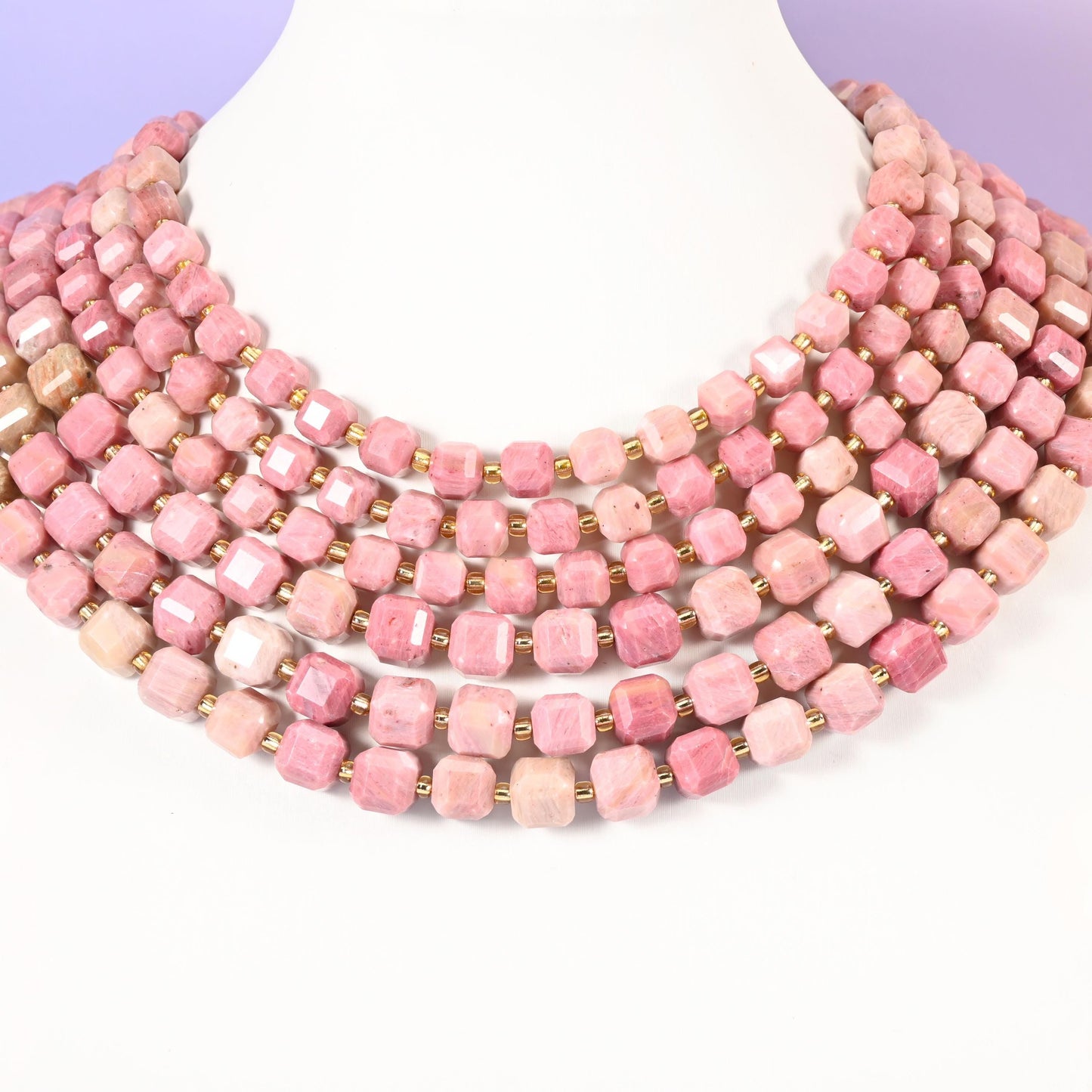 Pink Rhodonite beads, faceted cube, 6mm and 8mm