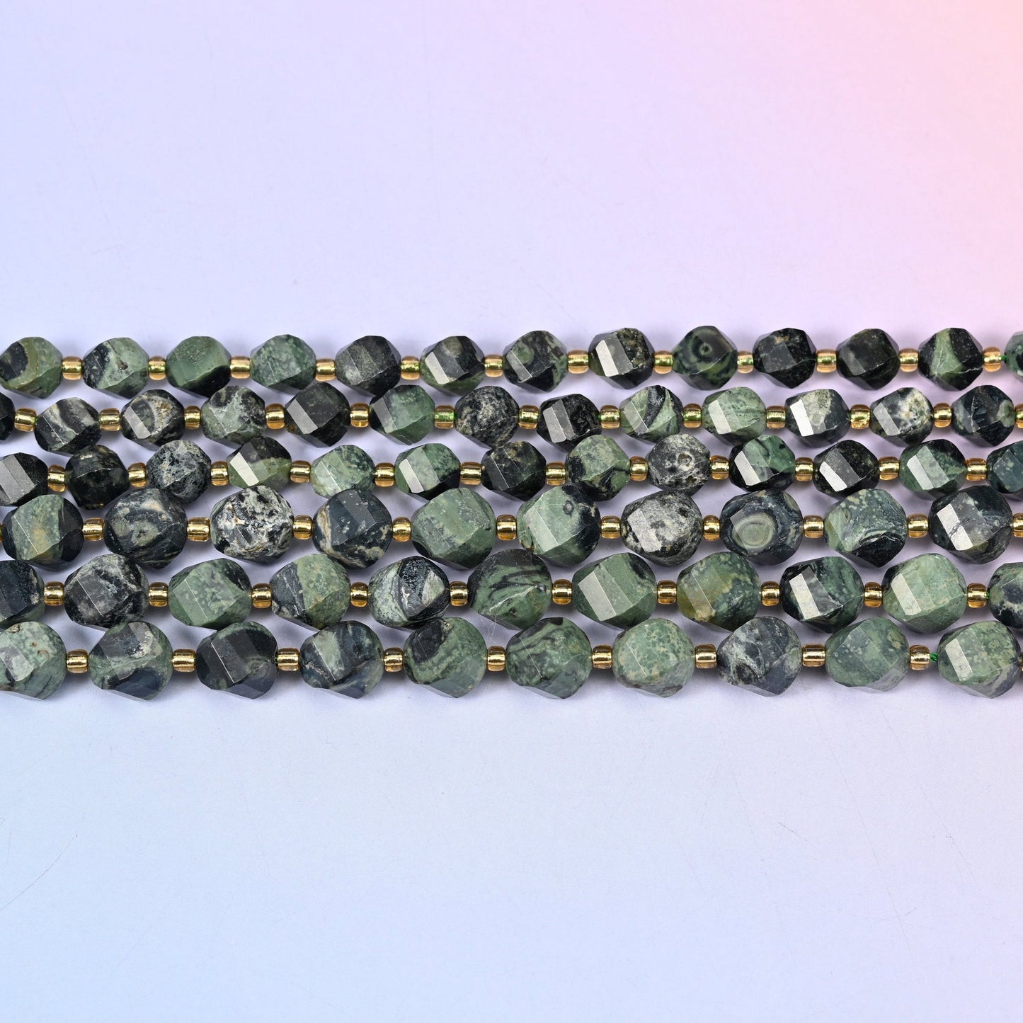 Kambaba Jasper beads in deep forest and moss green with black orbicular rings