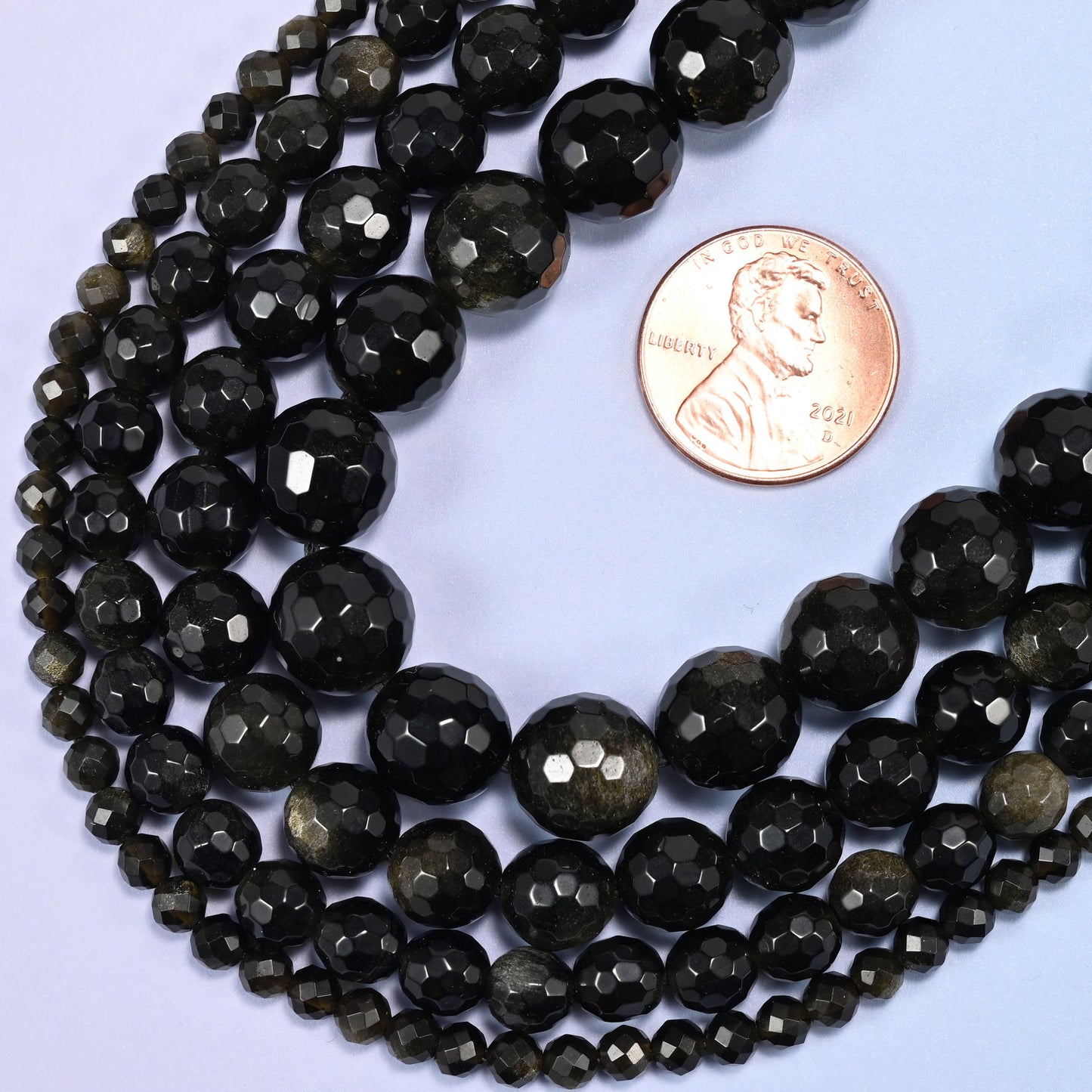 Gold Obsidian Faceted Round Beads: Jewelry Making, 15 Inch Strand