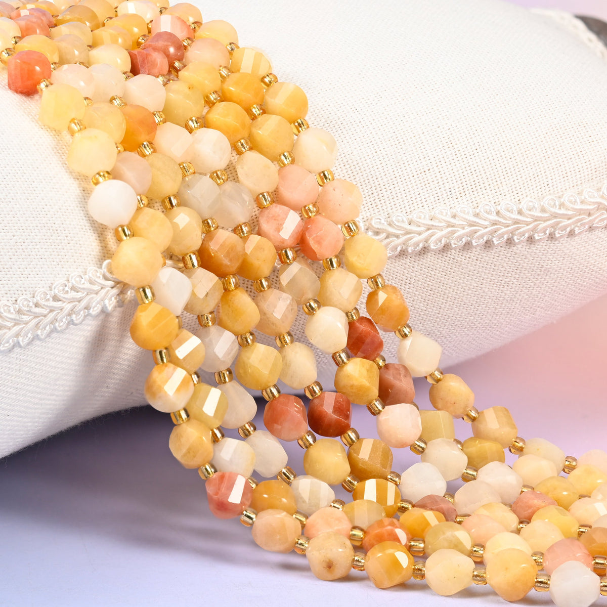 Gold silk jade yellow jade beads, 8mm faceted spiral twist, honey and butter yellow gemstone strand for jewelry making