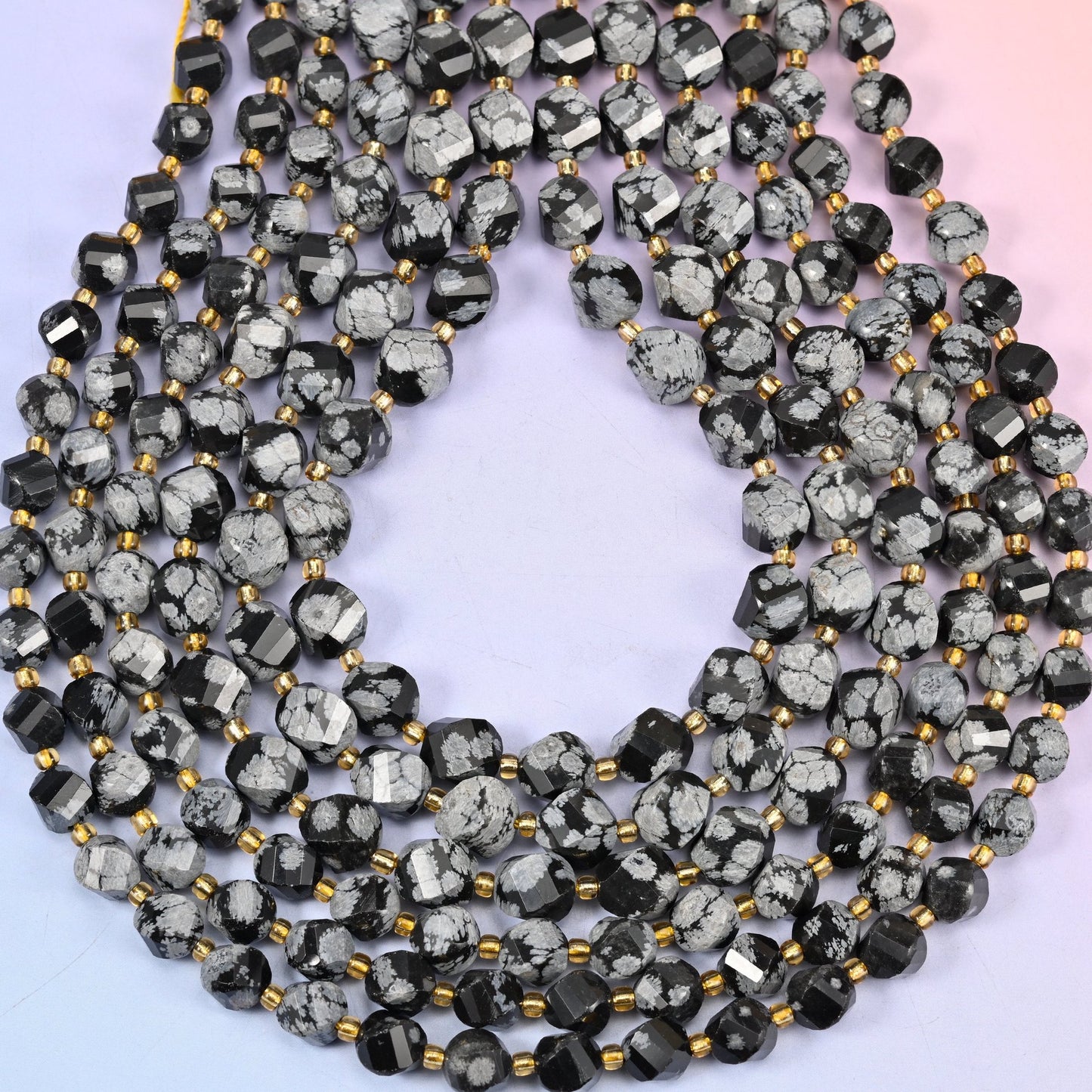 Faceted spiral twist cut natural snowflake jasper beads
