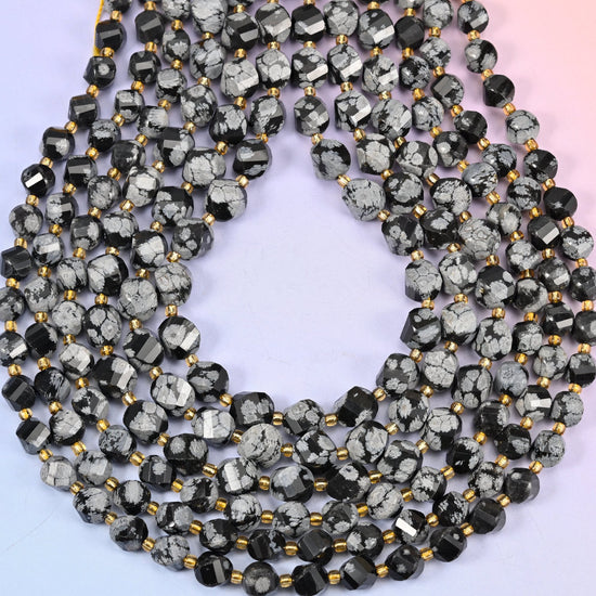 Faceted spiral twist cut natural snowflake jasper beads