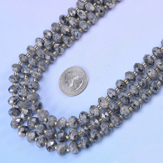 Black Labradorite Faceted Rondelle Beads in smoky grey and charcoal